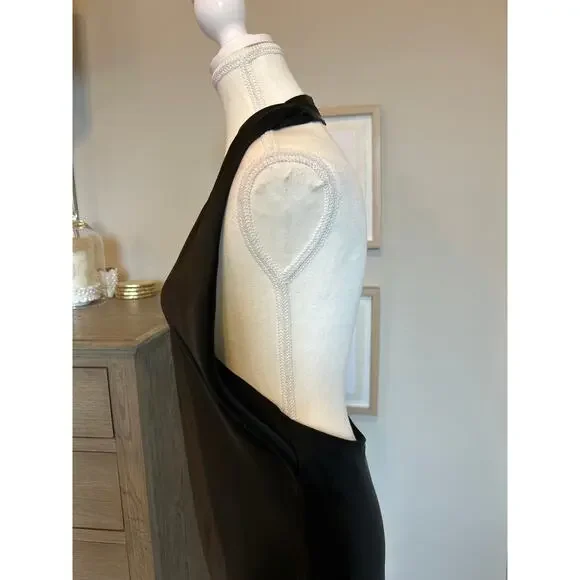 Show Me Your Mumu | Black Midi V Neck Satin Backless Halter Slip Dress | Large - Picture 8 of 16